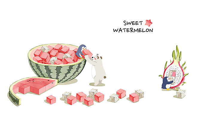 PSD 백그라운드 일러스트 곰 여름음식 수채화 수박 세마리 사람없음 여름 여름휴가 바캉스 시원함 펭귄 용과 여름라이프 화채 제철음식 제철과일 과채 국내일러스트 동물 라이프스타일 계절 음식 채소 과일 포유류 조류 휴가 3 여름간식 제철 파일형식 여름_계절