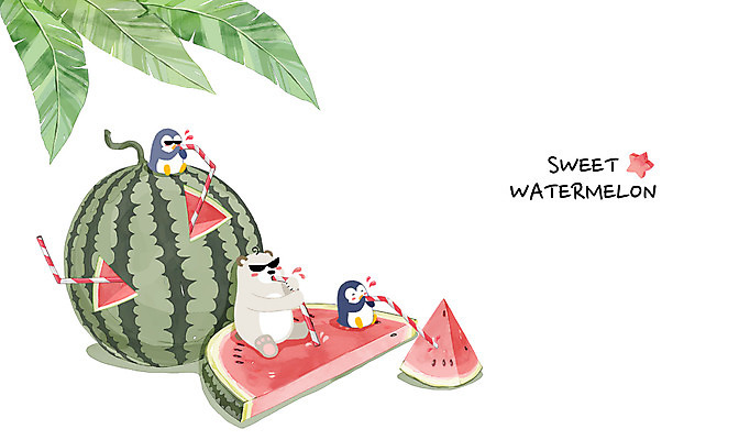 PSD 백그라운드 잎 일러스트 곰 여름음식 수채화 수박 빨대 세마리 사람없음 여름 여름휴가 바캉스 시원함 펭귄 여름라이프 제철음식 제철과일 과채 국내일러스트 식물 동물 라이프스타일 계절 음식 채소 과일 포유류 조류 휴가 3 제철 파일형식 여름_계절
