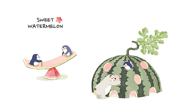 PSD 백그라운드 잎 여러마리 일러스트 곰 여름음식 수채화 수박 사람없음 여름 여름휴가 바캉스 놀이터 시원함 펭귄 시소 여름라이프 제철음식 제철과일 과채 국내일러스트 식물 동물 라이프스타일 계절 음식 다수 채소 과일 포유류 놀이 조류 휴가 놀이기구 제철 파일형식 여름_계절