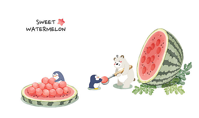 PSD 백그라운드 잎 일러스트 곰 여름음식 수채화 수박 세마리 사람없음 여름 여름휴가 바캉스 숟가락 시원함 펭귄 여름라이프 제철음식 제철과일 과채 국내일러스트 식물 동물 라이프스타일 계절 음식 채소 과일 포유류 조류 휴가 수저 3 제철 파일형식 여름_계절