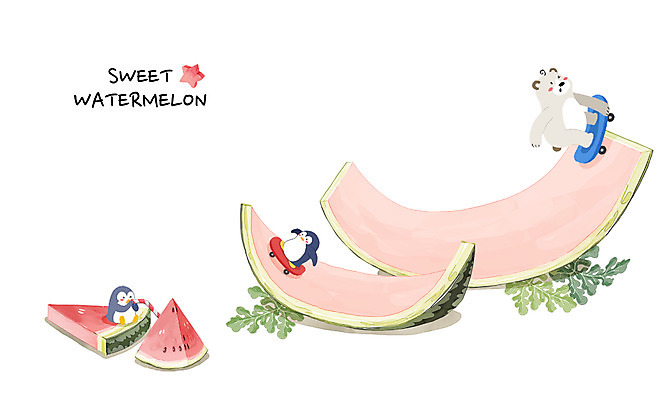 PSD 백그라운드 잎 일러스트 곰 여름음식 수채화 수박 세마리 사람없음 여름 여름휴가 바캉스 스케이트보드 시원함 펭귄 여름라이프 제철음식 제철과일 과채 국내일러스트 식물 동물 라이프스타일 계절 음식 채소 과일 포유류 조류 휴가 3 보드_스포츠 제철 파일형식 여름_계절