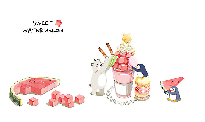 PSD 백그라운드 일러스트 곰 여름음식 수채화 수박 세마리 사람없음 여름 여름휴가 바캉스 시원함 펭귄 만들기 파르페 마카롱 여름라이프 제철음식 제철과일 과채 국내일러스트 동물 라이프스타일 계절 음식 채소 과일 포유류 모션 조류 휴가 디저트 3 제철 파일형식 여름_계절
