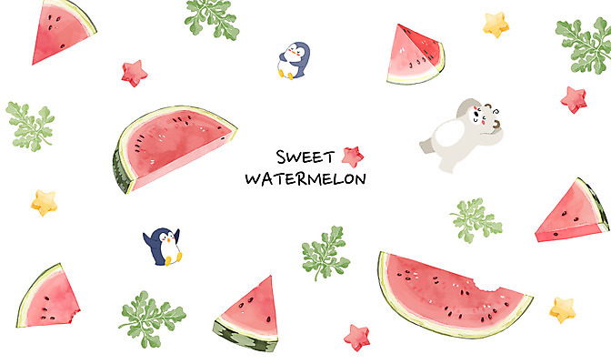 PSD 별 백그라운드 잎 패턴 일러스트 곰 여름음식 수채화 수박 세마리 사람없음 여름 여름휴가 바캉스 시원함 펭귄 여름라이프 제철음식 제철과일 과채 국내일러스트 자연요소 식물 동물 라이프스타일 계절 음식 무늬 채소 과일 포유류 조류 휴가 3 제철 파일형식 여름_계절