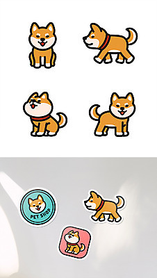 스티커 일러스트 사람없음 반려동물 세트 라벨 강아지 심볼 동물병원 애견샵 애완동물가게 목업 시바견 브랜딩 국내일러스트 AI파일 동물 프레임 병원 상점 개 파일형식 벡터