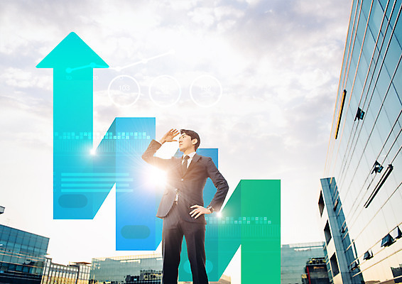 PSD 구름 편집 편집이미지 응시 남자 화살표 허리손 비즈니스 하늘 그래프 한명 서기 빌딩 20대 성인 한국인 비즈니스맨 상승 이미지편집 자연요소 1 시선 포즈 컨셉 모션 사람 동양인 청년 건물 직장인 파일형식