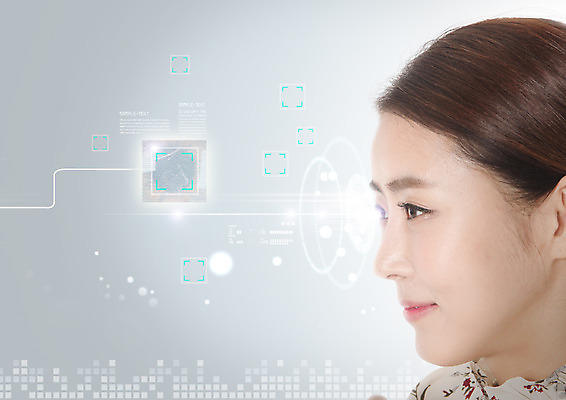 PSD 편집 편집이미지 여자 얼굴 비즈니스 정보기술 한명 20대 성인 옆모습 디지털 한국인 스마트 홀로그램 이미지편집 1 뷰포인트 컨셉 기술 사람 동양인 청년 신체부위 파일형식