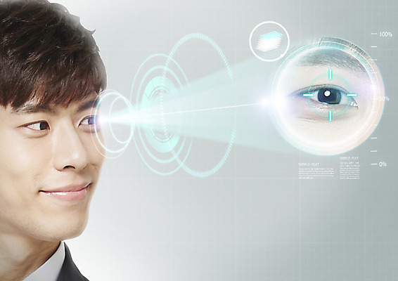 PSD 편집 편집이미지 남자 비즈니스 정보기술 한명 미소 상반신 20대 성인 디지털 한국인 비즈니스맨 눈동자 스마트 홀로그램 홍채인식 4차산업 이미지편집 1 산업 컨셉 기술 표정 사람 동양인 청년 눈_신체부위 직장인 생체인식기술 파일형식