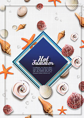 PSD 편집 편집이미지 불가사리 사각프레임 사람없음 여름 여름휴가 바캉스 껍질 물방울 소라 가리비 이미지편집 계절 휴가 조개 어패류 극피동물 프레임 사각형 파일형식 여름_계절