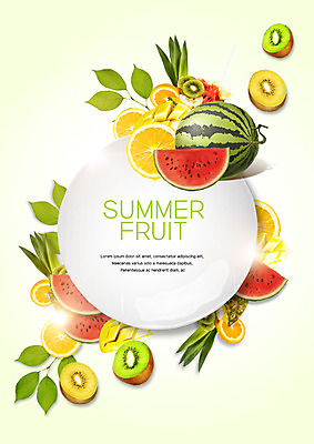 PSD 편집 편집이미지 접시 오렌지 과일 나뭇잎 수박 프레임 키위 사람없음 다양 파인애플 망고 원형프레임 이미지편집 식기 다수 잎 원형 열대과일 파일형식