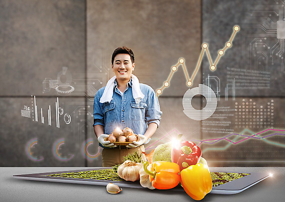 PSD 편집 편집이미지 남자 식재료 양파 그래프 피망 마늘 한명 웃음 상반신 성인 30대 수건 태블릿 농사 한국인 수확 농부 브로콜리 홀로그램 성인남자한명만 4차산업 이미지편집 직업 1 산업 농업 채소 표정 사람 동양인 장년 전자제품 스마트기기 위생용품 남자한명만 성인남자만 파일형식