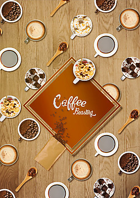 PSD 편집 편집이미지 커피 음료 패턴 사각프레임 프레임 사람없음 종이봉투 숟가락 다양 머그컵 원두 이미지편집 다수 무늬 봉투 수저 컵 사각형 파일형식