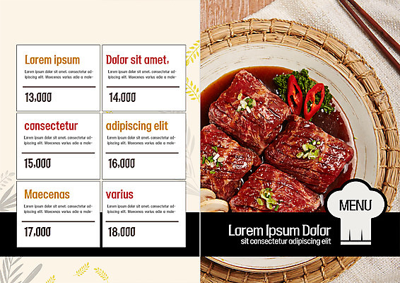 PSD 템플릿 접시 표지디자인 북디자인 출판디자인 내지 리플렛 북커버 젓가락 고추 요리사모자 생고기 육류 팜플렛 사람없음 버섯 가격 메뉴 가격표 메뉴판 양념갈비 이미지템플릿 모자_잡화 식기 채소 식재료 수저 요리사 갈비 파일형식
