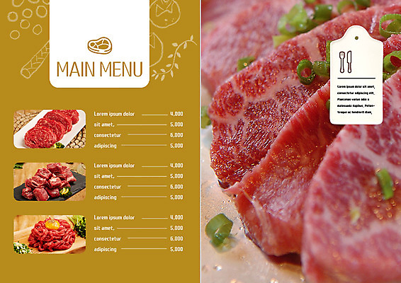 PSD 템플릿 접시 표지디자인 북디자인 출판디자인 내지 리플렛 북커버 생고기 팜플렛 사람없음 소고기 가격 메뉴 가격표 메뉴판 갈비 파 육회 이미지템플릿 식기 채소 육류 파일형식