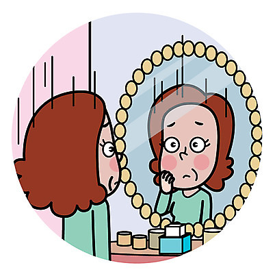 여자 일러스트 한명 앉기 상반신 성인 거울 슬픔 주름 피부 갱년기 우울감 여자한명만 성인여자한명만 폐경기 국내일러스트 AI파일 1 감정 모션 사람 신체부위 증상 여자만 성인여자만 파일형식 벡터