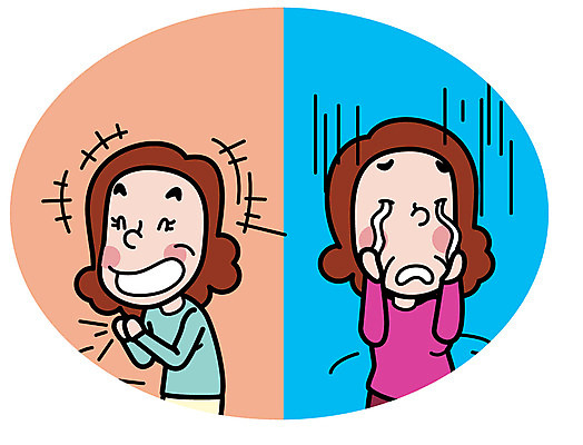 여자 일러스트 성인 두명 기쁨 슬픔 비교 주부 정신질환 성인여자만 조울증 국내일러스트 AI파일 감정 컨셉 사람 질병 여자만 성인만 파일형식 벡터