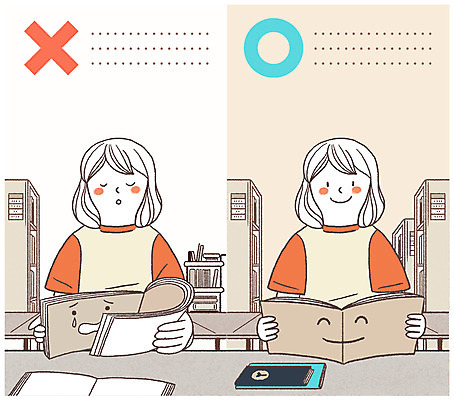 PSD 응시 여자 일러스트 프레임 웃음 앉기 상반신 성인 두명 책 손상 금지 도서관 규칙 공공예절 접기 프레임일러스트 국내일러스트 시선 교육 컨셉 모션 표정 사람 예절 파일형식