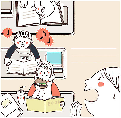 PSD 여자 남자 이어폰 일러스트 프레임 앉기 여러명 상반신 성인 책 음악감상 손상 금지 햄버거 잠 도서관 MP3 먹기 규칙 소음 공공예절 음식물금지 프레임일러스트 국내일러스트 교육 음향기기 다수 컨셉 모션 패스트푸드 사람 전자제품 소리 감상 예절 파일형식