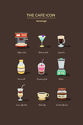아이콘 음료 사람없음 세트 커피메이커 믹서 웹아이콘 카푸치노 딸기주스 바나나우유 블랙커피 커피가루 핸드드립 2D아이콘 AI파일 커피 우유 과일주스 가루 커피용품 파일형식 벡터