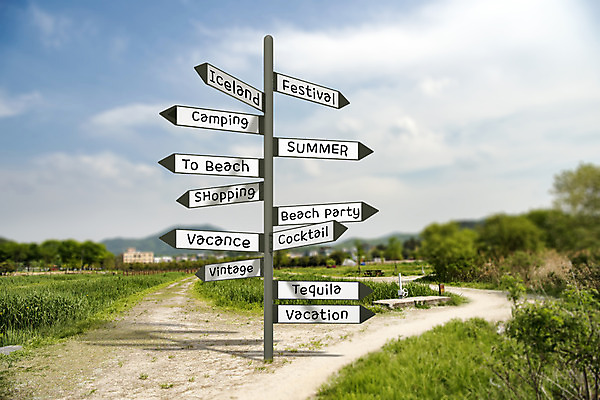 PSD 편집이미지 길 사람없음 여름 3D 표지판 방향 갈림길 디지털합성 편집3D 계절 알림판 파일형식