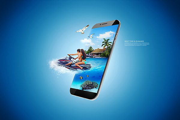 전신 PSD 서양인 외국인 편집이미지 커플 여자 남자 바다 갈매기 20대 성인 두명 여름 파란색 스마트폰 야자수 3D 산호 디지털합성 모터보트 성인만 편집3D 나무 계절 컬러 배_교통 관계 조류 사람 인종 청년 핸드폰 스마트기기 자포동물 파일형식