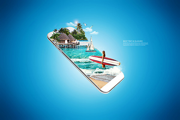 PSD 서양인 외국인 구름 편집이미지 여자 바다 갈매기 한명 들기 성인 해변 여름 파란색 스마트폰 3D 서핑보드 보트 디지털합성 성인여자한명만 편집3D 자연요소 1 계절 컬러 배_교통 모션 조류 사람 인종 핸드폰 스마트기기 보드_스포츠 여자한명만 성인여자만 파일형식