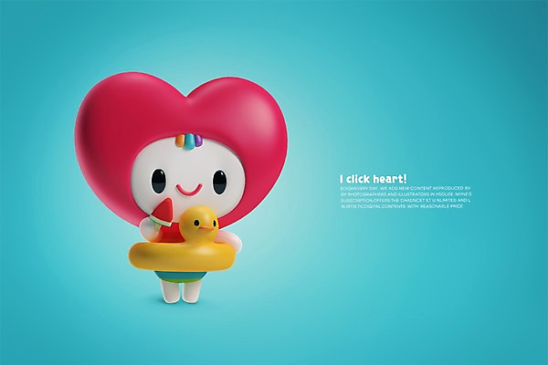 PSD 편집이미지 캐릭터 수박 사람없음 그래픽 3D 귀여움 하트 디지털합성 튜브 오리튜브 하트캐릭터 편집3D 모양 컨셉 과일 파일형식