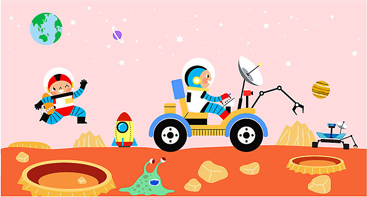 전신 여자 남자 별 여행 일러스트 두명 우주 행성 우주비행사 외계인 우주선 검사_조사 탐사선 비행선 분화구 탐사 우주여행 토성 목성 우주탐사 화성 국내일러스트 AI파일 자연요소 사람 미확인물체 화산 파일형식 벡터