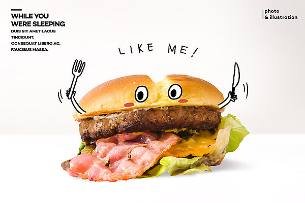 PSD 편집이미지 포크 포토일러 패스트푸드 표정 사람없음 햄버거 나이프 메롱 베이컨 이미지편집 식기 모션 돼지고기 칼 인스턴트 파일형식