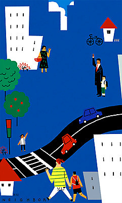 전신 PSD 나무 여자 남자 도로 어린이 일러스트 자동차 아파트 주택 여러명 성인 마을 인사 횡단보도 이웃 스쿨존 국내일러스트 식물 길 육상교통 다수 교통시설 사람 건물 예절 보행로 파일형식