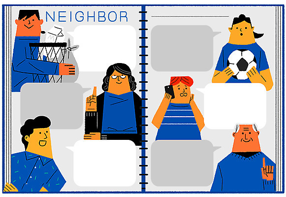 PSD 여자 노년 남자 어린이 말풍선 일러스트 축구공 들기 여러명 상반신 성인 분리수거 의견 이웃 국내일러스트 다수 공 축구용품 모션 사람 파일형식