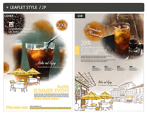 템플릿 ZIP 포스터 음식 의자 식탁 잔 빨대 팜플렛 사람없음 원두 파라솔 전단템플릿 전단 노천카페 아이스커피 인디자인 INDD 이미지템플릿 식기 커피 가구 탁자 카페 홍보물 파일형식