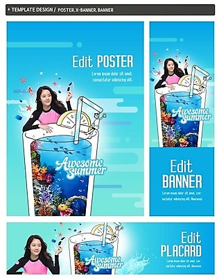 PSD 배너 배너템플릿 여자 가로배너 ZIP 포스터 세로배너 음료 바다 빨대 20대 성인 두명 여름 여름휴가 바캉스 세트 한국인 현수막 산호 레몬 템플릿 계절 과일 휴가 사람 동양인 청년 가로 세로 자포동물 파일형식 여름_계절