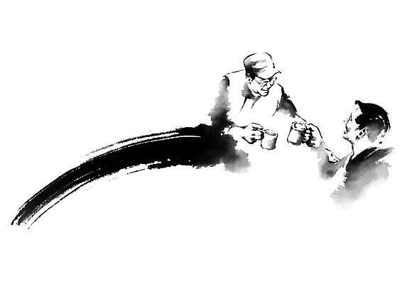 PSD 남자 일러스트 캘리그라피 붓터치 티타임 상반신 성인 두명 마주보기 머그컵 국내일러스트 모션 휴식 사람 컵 파일형식