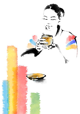 PSD 전통 여자 일러스트 캘리그라피 한명 들기 상반신 성인 차 찻잔 다도 한복 컵받침 국내일러스트 1 한국전통 음료 모션 잔 사람 예절 전통의상 받침대 파일형식