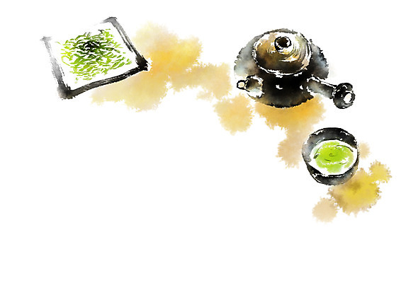 PSD 일러스트 캘리그라피 사람없음 전통차 찻잔 다기 찻주전자 녹차 번짐 찻잎 국내일러스트 주전자 잔 차_음료 다도 파일형식 효과