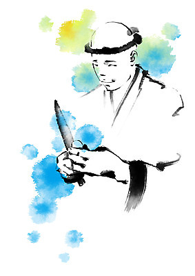 PSD 남자 일러스트 캘리그라피 요리 한명 상반신 성인 요리사 식칼 칼질 일식요리사 일본음식 국내일러스트 직업 1 음식 모션 주방용품 사람 파일형식