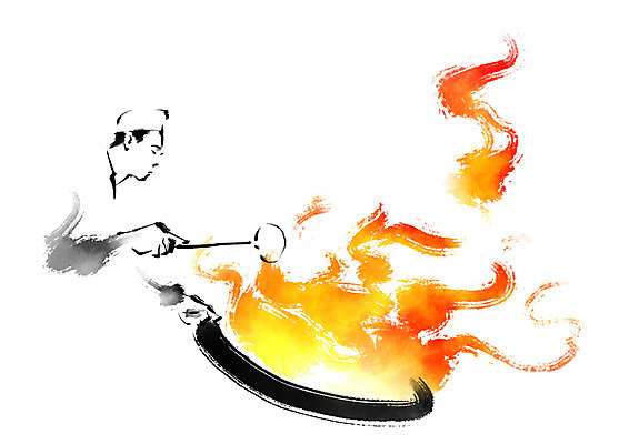 PSD 남자 일러스트 캘리그라피 불 요리 한명 상반신 성인 중식 요리사 프라이팬 국자 국내일러스트 자연요소 직업 1 음식 주방용품 사람 파일형식