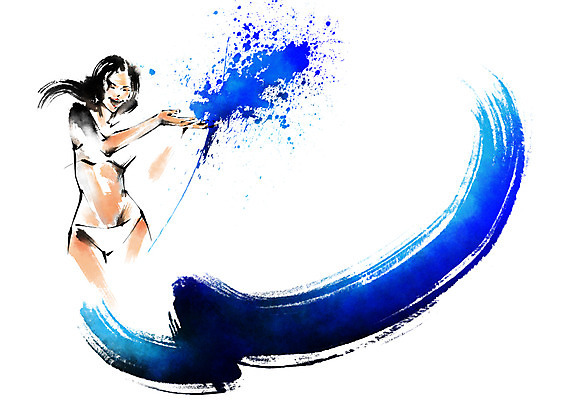 PSD 여자 파도 바다 일러스트 캘리그라피 물놀이 붓터치 한명 성인 여름 여름휴가 바캉스 비키니 번짐 국내일러스트 1 계절 수영복 놀이 휴가 사람 파일형식 효과 여름_계절