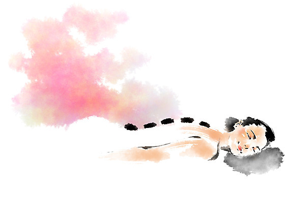 PSD 우먼라이프 여자 엎드리기 일러스트 캘리그라피 한명 상반신 성인 눕기 뷰티 눈감음 스파 돌_바위 마사지 국내일러스트 1 라이프스타일 모션 사람 파일형식