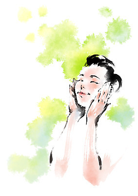 PSD 우먼라이프 여자 일러스트 캘리그라피 한명 상반신 성인 뷰티 눈감음 스파 마사지 피부관리 국내일러스트 1 라이프스타일 모션 사람 파일형식