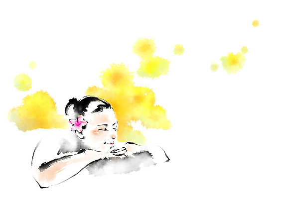 PSD 우먼라이프 여자 꽃 엎드리기 일러스트 캘리그라피 한명 상반신 성인 눕기 뷰티 눈감음 스파 마사지 국내일러스트 식물 1 라이프스타일 모션 사람 파일형식