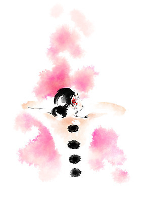 PSD 우먼라이프 여자 엎드리기 일러스트 캘리그라피 한명 상반신 성인 눕기 뷰티 스파 돌_바위 마사지 국내일러스트 1 라이프스타일 모션 사람 파일형식