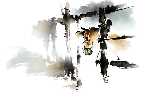 PSD 한마리 한국전통 일러스트 캘리그라피 붓터치 사람없음 가축 시골 소 외양간 국내일러스트 동물 1 전통 포유류 한국 파일형식