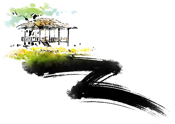 PSD 한국전통 일러스트 캘리그라피 자연 붓터치 풍경 사람없음 시골 원두막 국내일러스트 전통 한국 생태계 파일형식