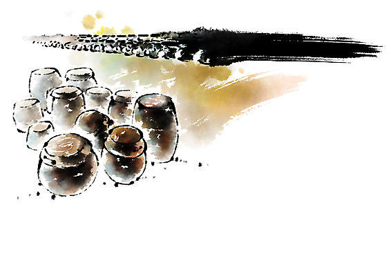 PSD 한국전통 일러스트 캘리그라피 자연 붓터치 사람없음 담장 시골 항아리 시골집 국내일러스트 전통 주택 한국 도자기 생태계 파일형식