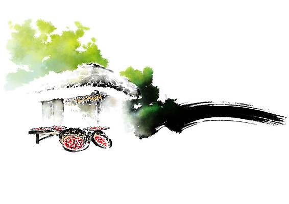 PSD 한국전통 일러스트 캘리그라피 자연 붓터치 초가집 사람없음 광주리 시골 시골집 홍고추 평상 고추말리기 국내일러스트 전통 고추 한옥 주택 한국 바구니 생태계 파일형식