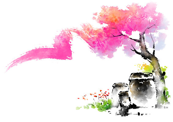 PSD 나무 한국전통 꽃 일러스트 캘리그라피 자연 붓터치 사람없음 항아리 국내일러스트 식물 전통 한국 도자기 생태계 파일형식