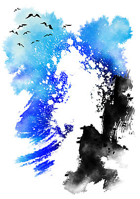 PSD 파도 일러스트 캘리그라피 자연 갈매기 사람없음 절벽 국내일러스트 바다 조류 생태계 파일형식