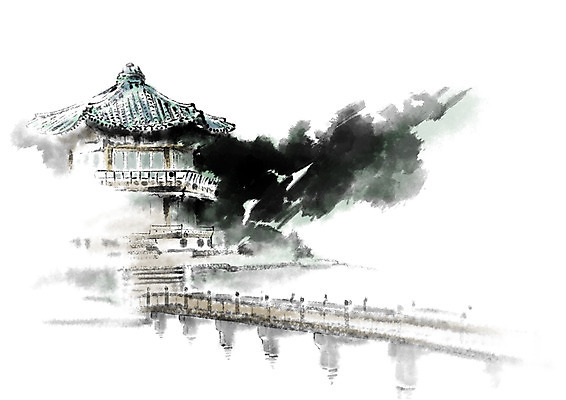 PSD 한국전통 건축물 한국건축 일러스트 캘리그라피 한옥 수묵화 사람없음 연못 정자 팔각정 가교 국내일러스트 전통 건축 고건축 한국 미술 정자_건축물 파일형식