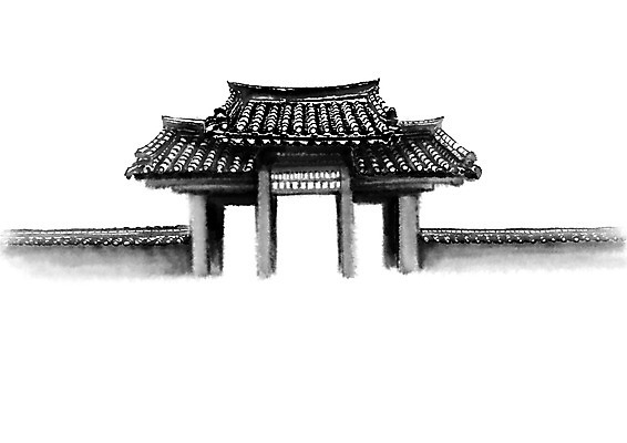 PSD 한국전통 건축물 한국건축 일러스트 캘리그라피 출입구 한옥 수묵화 사람없음 담장 대문 국내일러스트 전통 건축 고건축 한국 미술 문 파일형식